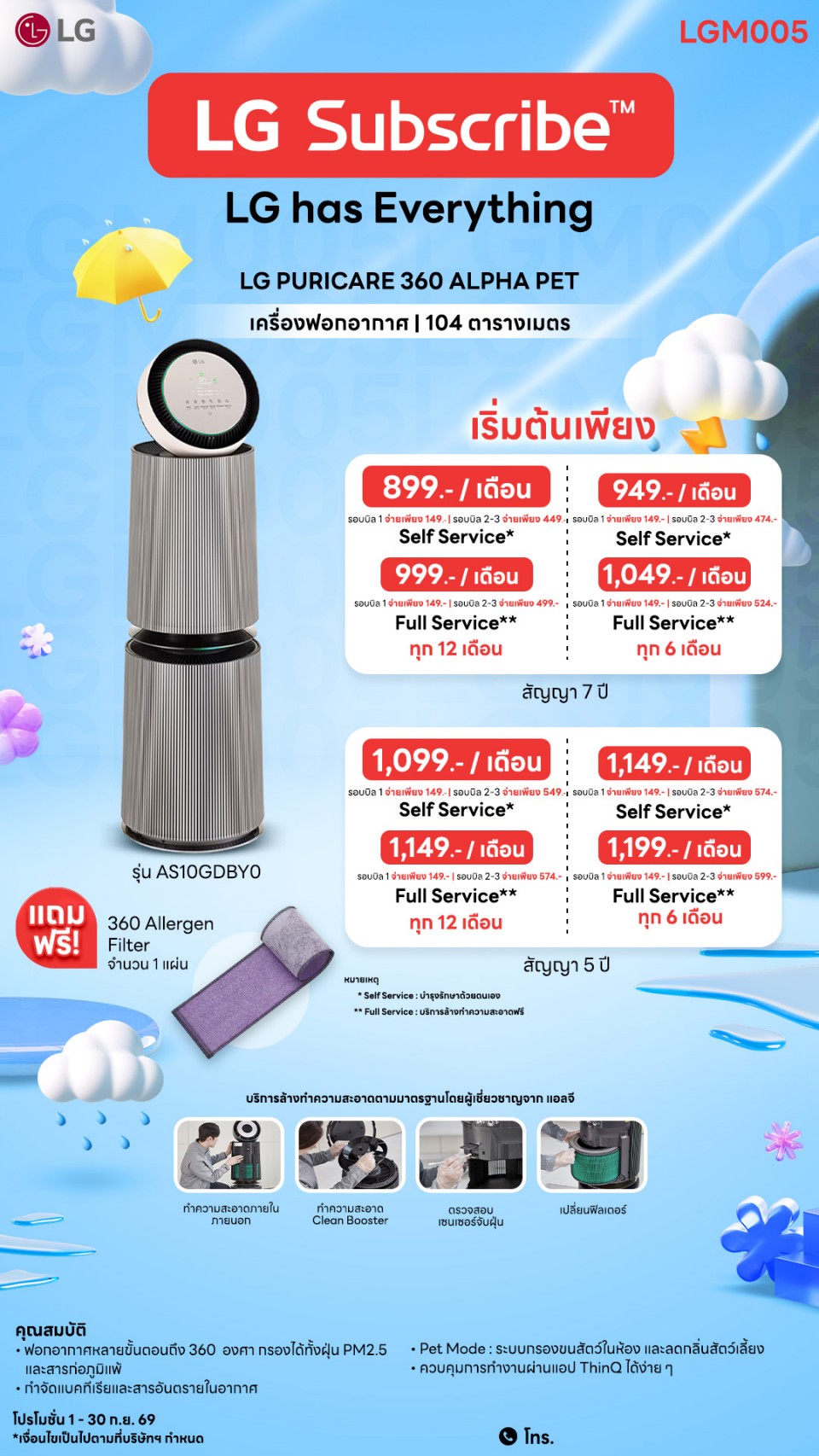 เครื่องฟอกอากาศ LG PuriCare 360 Alpha Pet ขนาดใหญ่