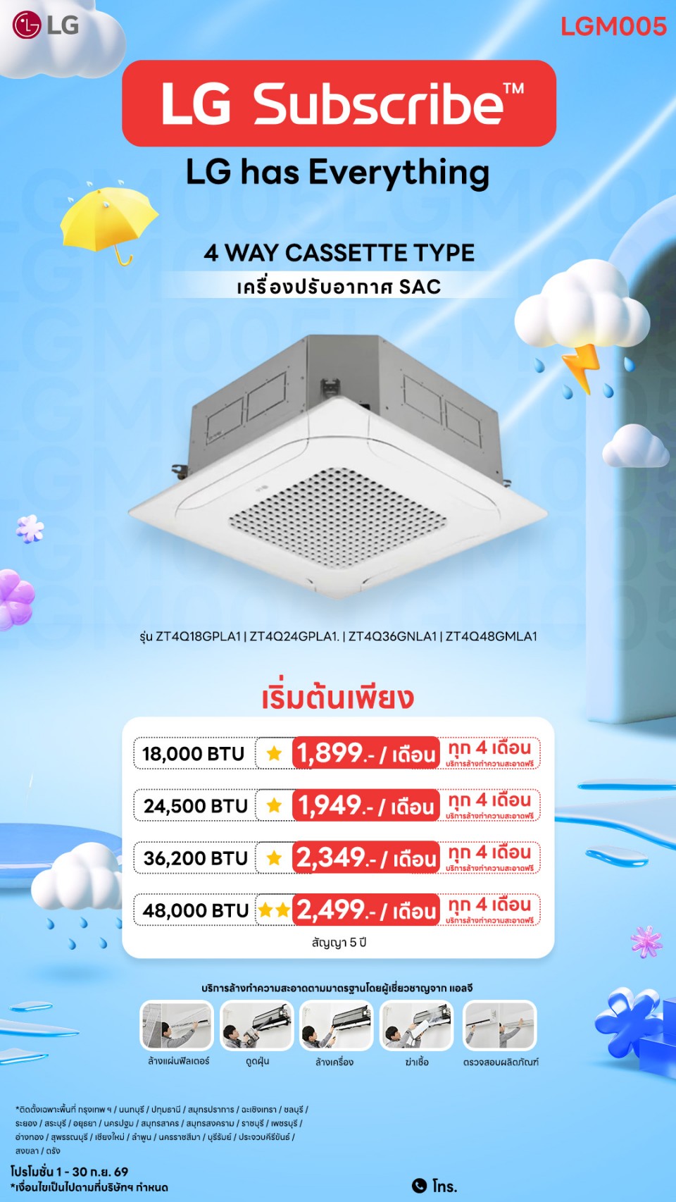 แอร์ฝังฝ้า LG 4 ทิศทาง 18,000 BTU